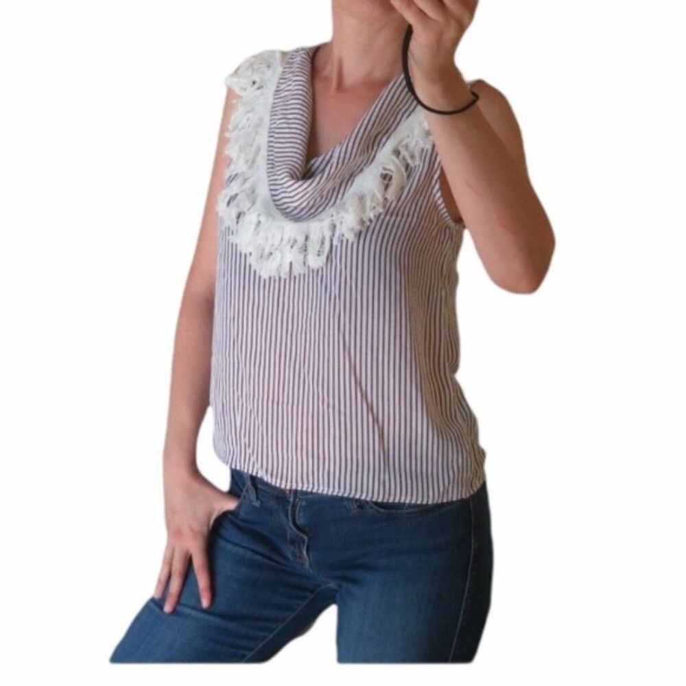 Line and Dot Revolve stripes fringes sleeveless top shirt blouse